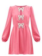 Saloni - Camille Crystal-bow Crepe Mini Dress - Womens - Pink Multi