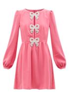 Saloni - Camille Crystal-bow Crepe Mini Dress - Womens - Pink Multi