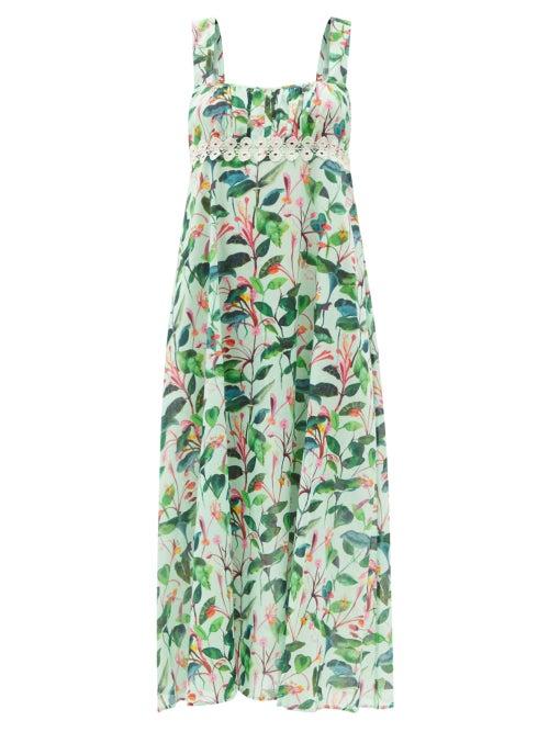Ladies Rtw Galanthya - Rosario Oceania Floral-print Cotton Dress - Womens - Green Print
