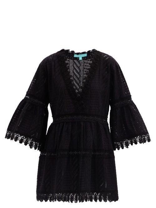 Matchesfashion.com Melissa Odabash - Victoria Bell-sleeve Embroidered-cotton Mini Dress - Womens - Black