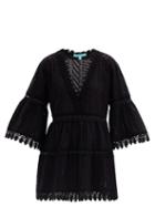 Matchesfashion.com Melissa Odabash - Victoria Bell-sleeve Embroidered-cotton Mini Dress - Womens - Black