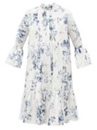 Erdem - Winford Floral-print Poplin Mini Dress - Womens - Blue White
