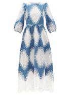 Matchesfashion.com Borgo De Nor - Constance Lace-insert Denim Dress - Womens - Blue Ivory