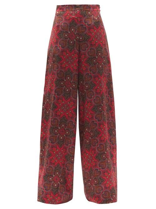 Matchesfashion.com The Vampire's Wife - The Penitent Kingland-print Wide-leg Trousers - Womens - Burgundy