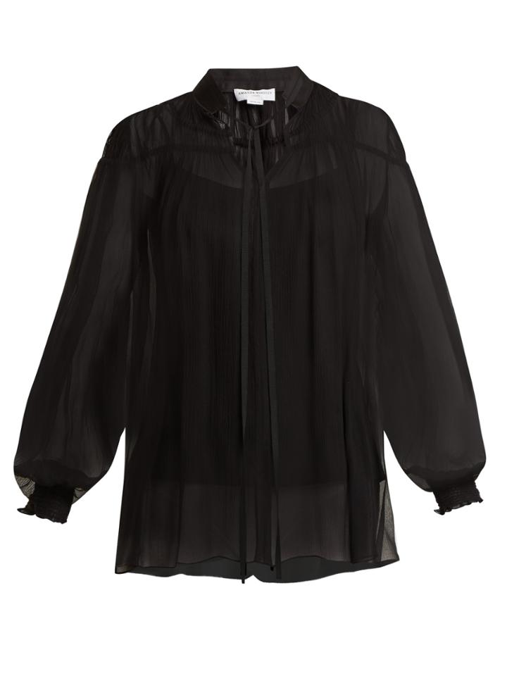 Amanda Wakeley High-neck Gathered Silk-tulle Top