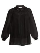 Amanda Wakeley High-neck Gathered Silk-tulle Top