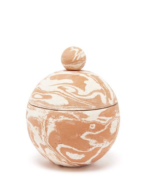 Tina Vaia - Cubi Marbled-ceramic Ice Bucket - Womens - Brown White