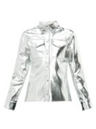 Matchesfashion.com Msgm - Metallic Faux Leather Shirt - Womens - Silver