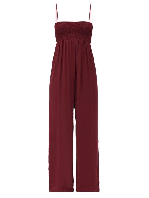 Matchesfashion.com Three Graces London - Tallie Smocked Crepe Jumpsuit - Womens - Dark Red