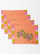 Lisa Corti - Set Of Four Ortensia Floral-print Cotton Placemats - Womens - Orange Multi