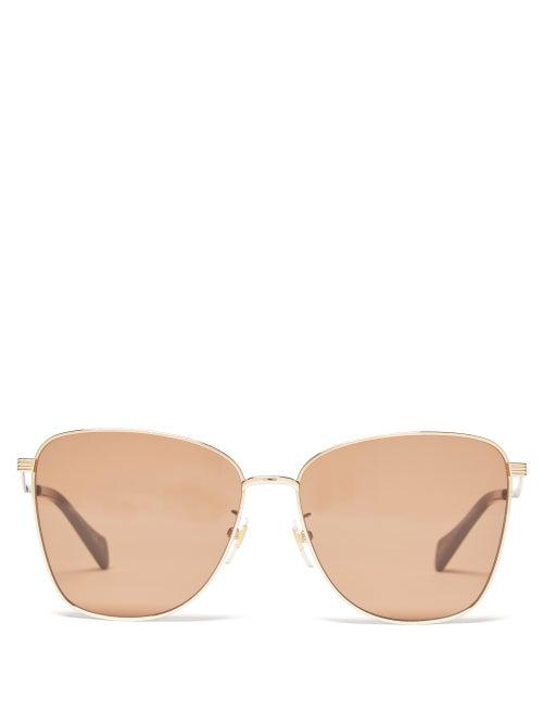 Gucci - Oversized Butterfly Metal Sunglasses - Womens - Brown Gold