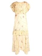 Matchesfashion.com Marni - Bird Print Raw Edge Ruffled Silk Dress - Womens - Yellow Multi