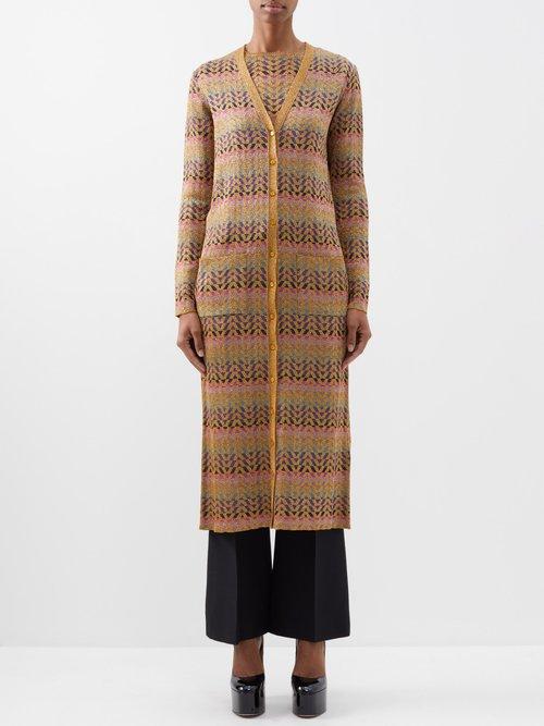 Valentino - V-jacquard Lurex Cardigan - Womens - Gold Multi