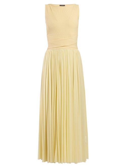 Matchesfashion.com Alexander Mcqueen - Ribbed Bodice Pleated Skirt Gown - Womens - Light Yellow