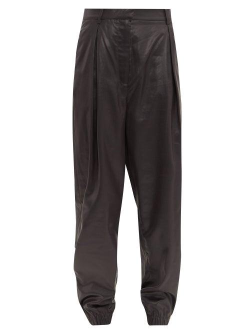 Matchesfashion.com Tibi - Liquid Draped Pleat Vinyl Trousers - Womens - Black