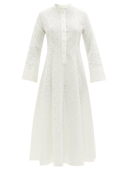 Matchesfashion.com Three Graces London - Connie Broderie-anglaise Midi Shirt Dress - Womens - White