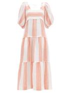 Three Graces London - Ursula Square-neck Striped Linen Maxi Dress - Womens - Orange Stripe