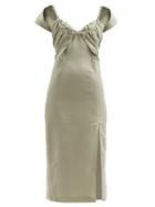 Matchesfashion.com Jacquemus - Tovallo Ruched-front Linen-blend Midi Dress - Womens - Light Green