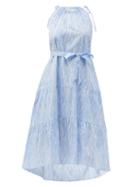 Matchesfashion.com Heidi Klein - Cape Verde Tie-waist Feather-print Cotton Dress - Womens - Blue Print