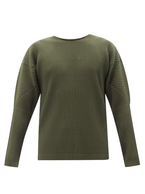 Homme Pliss Issey Miyake - Technical-pleated Long-sleeved T-shirt - Mens - Green