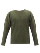 Homme Pliss Issey Miyake - Technical-pleated Long-sleeved T-shirt - Mens - Green