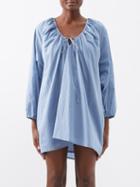 Deiji Studios - The Hour Gathered Cotton-poplin Mini Dress - Womens - Blue