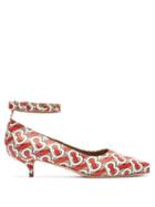 Matchesfashion.com Burberry - Dill Logo Print Leather Pumps - Womens - Red Multi