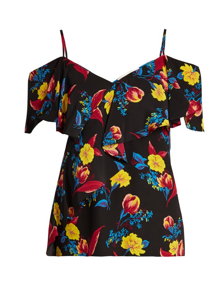 Diane Von Furstenberg Silese Floral-print Cold-shoulder Silk Top