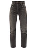 Matchesfashion.com Saint Laurent - Distressed High-rise Straight-leg Jeans - Womens - Black
