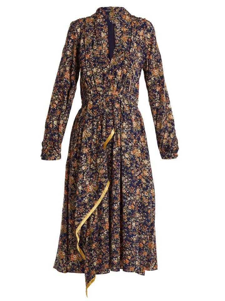 Adam Lippes Deep V-neck Floral-print Silk Midi Dress