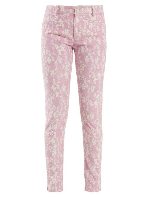 Matchesfashion.com Preen Line - Kiera Skinny Floral Print Corduroy Trousers - Womens - Light Pink