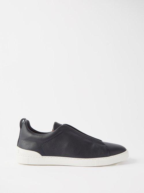 Zegna - Triple Stitch Leather Trainers - Mens - Black White