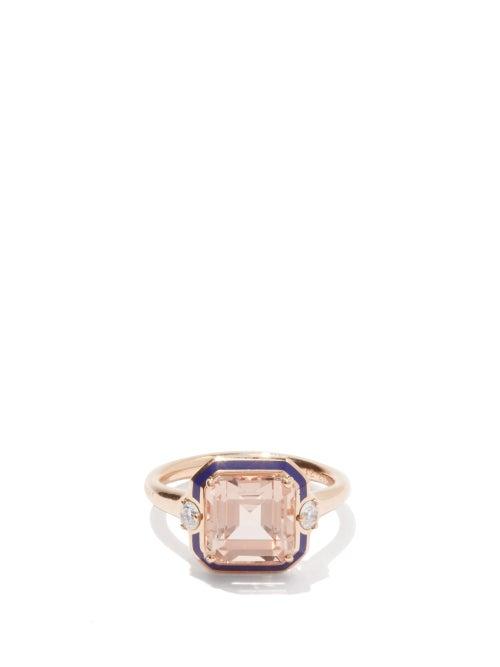 Selim Mouzannar - Gemma Diamond, Morganite & 18kt Rose-gold Ring - Womens - Navy