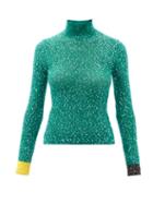 Loewe - Contrast Cuff Sequinned High-neck Sweater - Womens - Green
