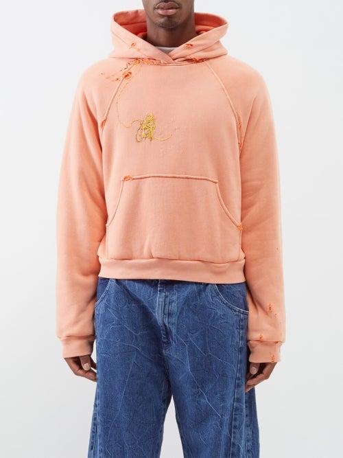 Liberal Youth Ministry - Distressed Embroidered Jersey Hoodie - Mens - Orange