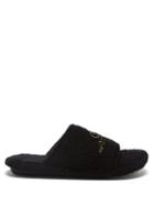 Balenciaga - Logo-embroidered Terry-towelling Slides - Womens - Black Gold