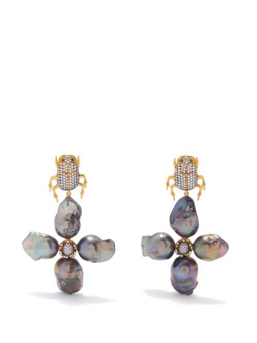 Begum Khan - Scarab Pearl & 24kt Gold-plated Clip Earrings - Womens - Multi