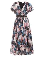 Matchesfashion.com Erdem - Garland Dusk Bouquet-print Silk-chiffon Dress - Womens - Black Pink