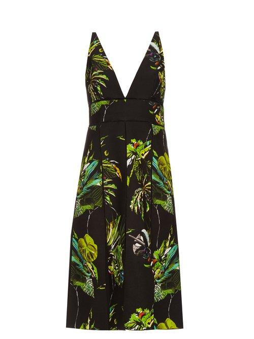 Matchesfashion.com Proenza Schouler - Tropical Print Cut Out Dress - Womens - Black Print