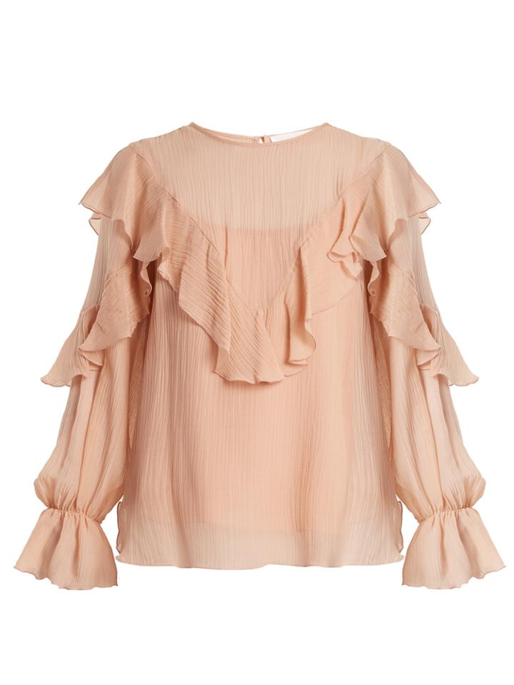 See By Chloé Ruffle-trimmed Cotton And Silk-blend Top