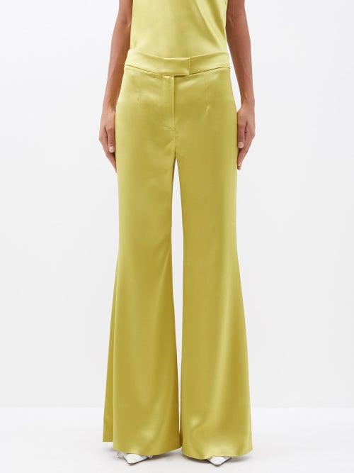 Galvan - Julianne Flared Satin Trousers - Womens - Chartreuse