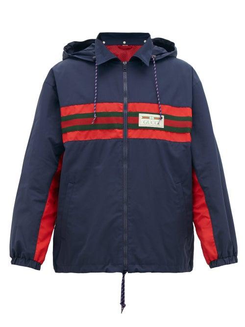 Matchesfashion.com Gucci - Web-stripe Shell Hooded Jacket - Mens - Navy