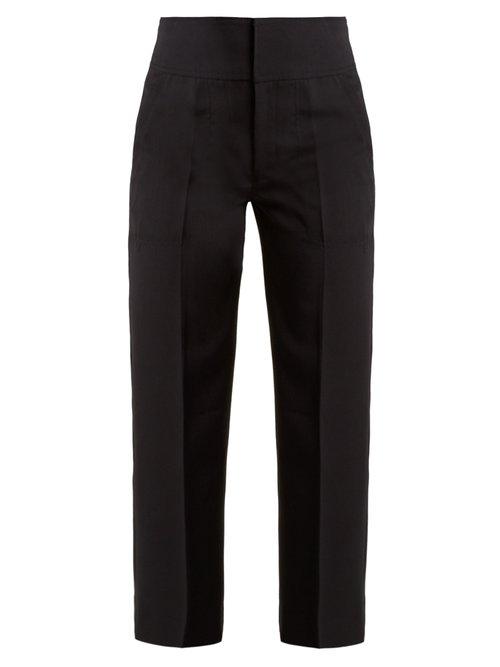 Matchesfashion.com Muveil - High Rise Lace Up Detail Cropped Trousers - Womens - Navy