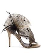 Matchesfashion.com Andrea Mondin - Anne Satin, Mesh And Feather Sandals - Womens - Black Gold