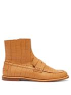Matchesfashion.com Loewe - Crocodile Effect Leather Loafer Boots - Womens - Tan