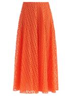 Valentino - Optical V Embroidered-lace Midi Skirt - Womens - Orange