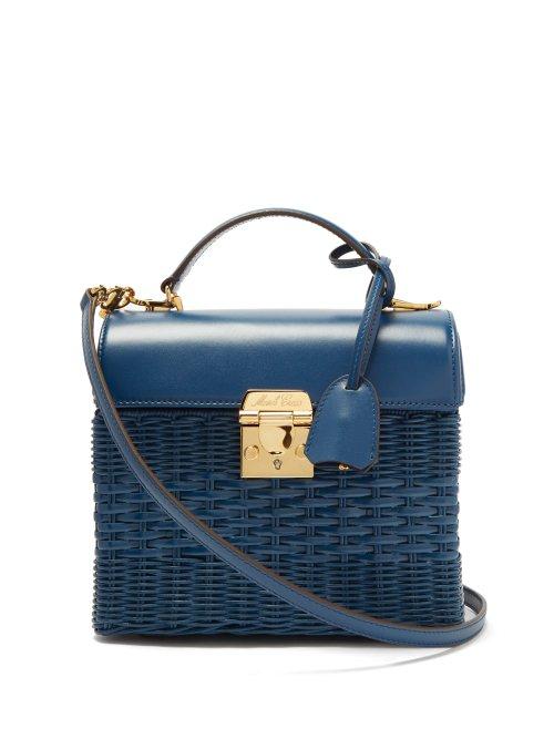 Matchesfashion.com Mark Cross - Sara Rattan And Leather Shoulder Bag - Womens - Navy
