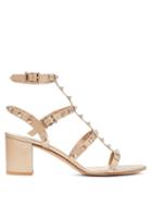 Matchesfashion.com Valentino Garavani - Rockstud Block-heel Leather Sandals - Womens - Gold