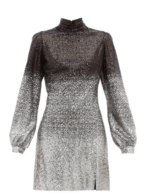 Matchesfashion.com Raquel Diniz - Elle Ombr Sequinned Balloon Sleeve Dress - Womens - Black Silver