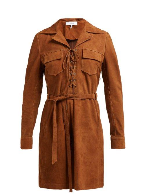 Matchesfashion.com Frame - Suede Shirtdress - Womens - Light Brown
